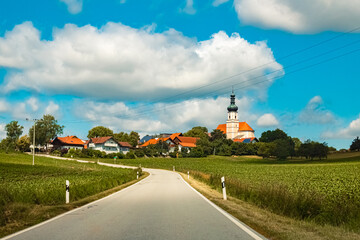 Beautiful summer view with a church near Haid, Eichendorf, Dingolfing-Landau, Bavaria, Germany