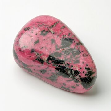 A close-up of a polished rhodonite gemstone