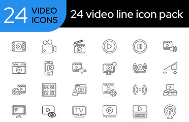 Collection of 24  video line icons. These design elements are suitable for your projects and are provided as vector illustrations.