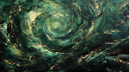 Fototapeta premium Emerald Green and Gold Abstract Swirl, Digital Art