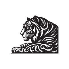 Hand Drawn Tiger Silhouette Isolated On White Background. Vector Illustration In Flat Style.