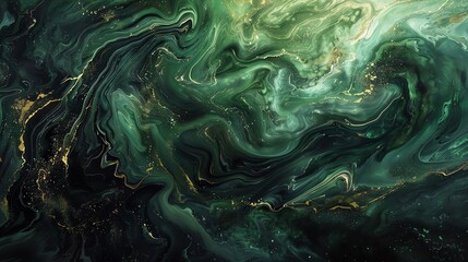 Abstract Green and Gold Fluid Art Background. Luxurious Marble Effect for Modern Design