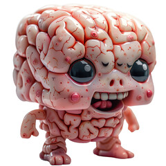 Cute whimsical brain character with big eyes and playful expression, covered in pink and red veins, creating a fun unique toy.