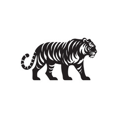 Hand Drawn Tiger Silhouette Isolated On White Background. Vector Illustration In Flat Style.