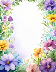 Colorful Flowers Watercolor Border Painting, Page Frame Trim, Graphic Resource