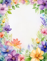 Fototapeta premium Colorful Flowers Watercolor Border Painting, Page Frame Trim, Graphic Resource