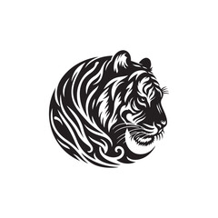 Hand Drawn Tiger Silhouette Isolated On White Background. Vector Illustration In Flat Style.