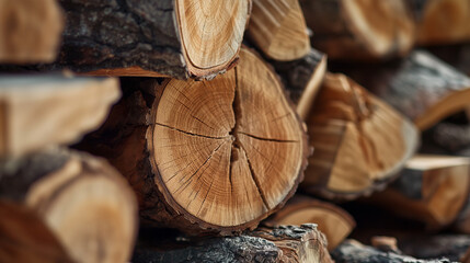 A small pile of thick, chopped beech tree firewood, natural, very dry, similar wood sizes