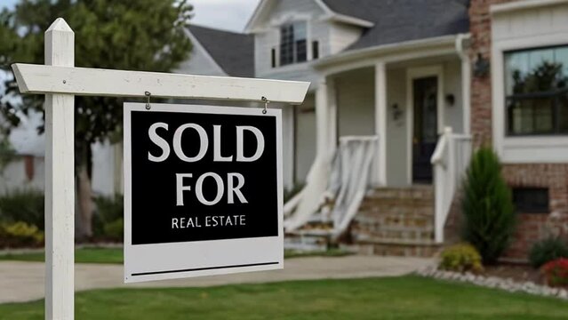 Sold Real Estate Sign in Front of a Suburban Home