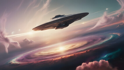 Extraterrestrial spacecraft gliding high above the Earth's atmosphere