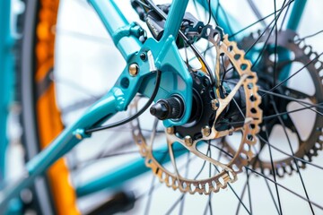 A section of a road bike's brake disk up close. technical skills in bicycle shop maintenance.