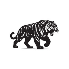Hand Drawn Tiger Silhouette Isolated On White Background. Vector Illustration In Flat Style.