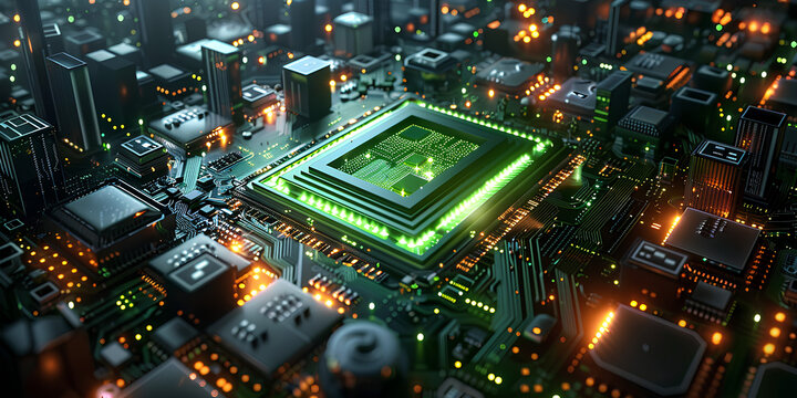 Exploring CPU Chip on Circuit Board with AI Technology in a Scientific Context, CPU Chip, Circuit Board, AI Technology, Scientific Context