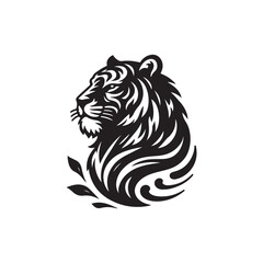 Hand Drawn Tiger Silhouette Isolated On White Background. Vector Illustration In Flat Style.