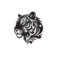 Hand Drawn Tiger Silhouette Isolated On White Background. Vector Illustration In Flat Style.