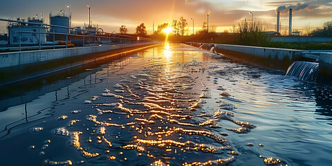 Urban water treatment plant purifies water for safe consumption in cities. Concept Water Purification, Urban Infrastructure, Environmental Technology
