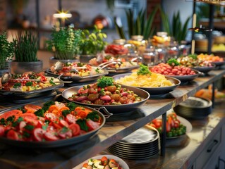 Obraz premium Buffet food in a luxury hotel. Catering kitchen concept