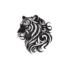 Hand Drawn Tiger Silhouette Isolated On White Background. Vector Illustration In Flat Style.