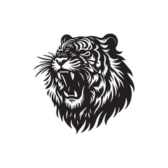 Hand Drawn Tiger Silhouette Isolated On White Background. Vector Illustration In Flat Style.