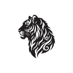 Hand Drawn Tiger Silhouette Isolated On White Background. Vector Illustration In Flat Style.