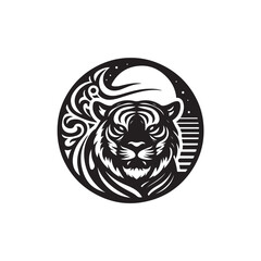 Hand Drawn Tiger Silhouette Isolated On White Background. Vector Illustration In Flat Style.