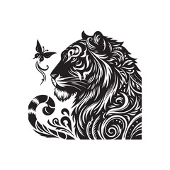 Hand Drawn Tiger Silhouette Isolated On White Background. Vector Illustration In Flat Style.