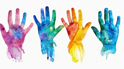 Fototapeta premium A creative arrangement of painted hands in various colors and designs, great for representing diversity, inclusivity, or artistic expression