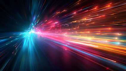 Blue laser beam effect dash with high-speed shine and emit colorful light on dark black background convey sense of energy move in straight line dynamic on cosmic perfect for science fictional. AIG35