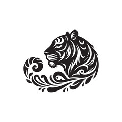 Hand Drawn Tiger Silhouette Isolated On White Background. Vector Illustration In Flat Style.