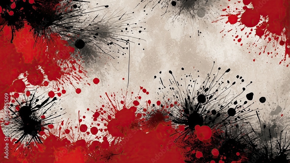Wall mural Abstract red grunge background with paint. Halloween red blood splatter design background - Wall murals