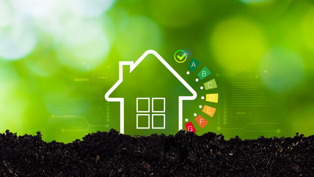 Energy efficiency concept, energy efficiency rating for energy efficient house building rate label audit, Renewable energy concept. for background. - Powered by Adobe