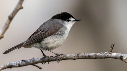Obraz premium A small bird is sitting on a branch of a tree, looking around
