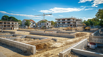 Construction residential new house with prefabrication system in progress at building site
