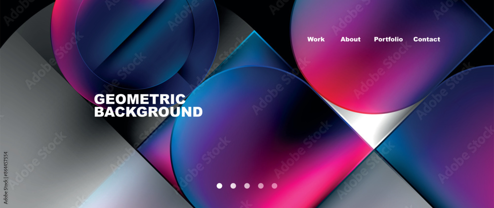 Poster Bright colorful squares with round elements minimal geometric background. Vector Illustration For Wallpaper, Banner, Background, Card, Book Illustration, landing page