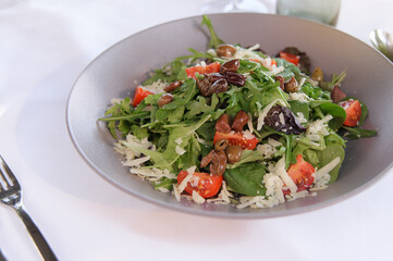 Fresh Green Salad with Olives and Tomatoes