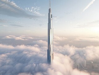Al-Hamra Tower in Kuwait City, shown covered in clouds