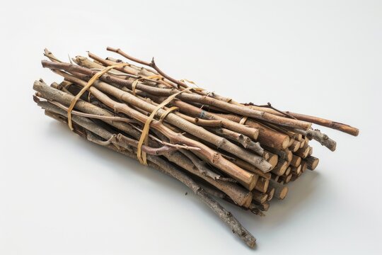 A collection of sticks and twigs arranged on a white surface