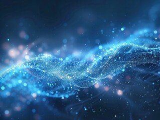 Blue science technology light glowing particles background. AI generated image