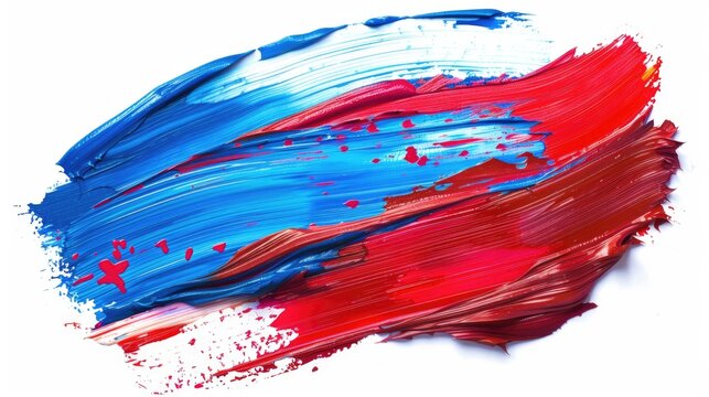 A detailed view of vibrant red, white, and blue brush strokes