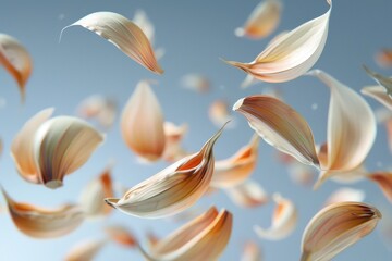 A cluster of colorful flowers suspended in mid-air, with petals and stems moving freely