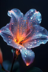 A close up of a fluorescent white lily with neon gradient translucent