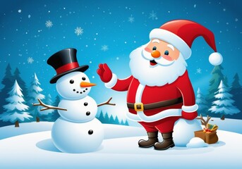 Santa Claus and Snowman Winter Celebration