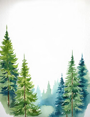 Obraz premium Trees Landscape Watercolor Border Painting, Page Frame Trim, Graphic Resource