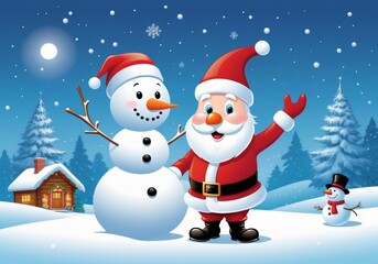 Obraz premium Santa Claus and Snowman Winter Celebration