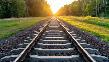 Obraz premium Railway Tracks Leading to a Golden Sunset