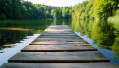 Obraz premium Wooden Dock Extending into Tranquil Lake