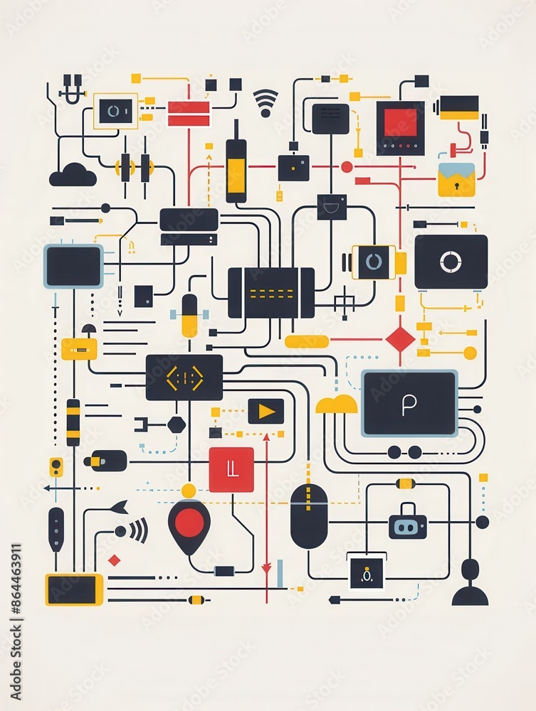 Poster A visual representation of a network, showcasing various devices interconnected by abstract lines symbolizing data flow. Generative AI