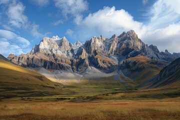 Fototapeta premium Mountain landscape from afar, suitable for use in travel or outdoor adventure contexts