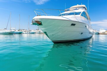 Obraz premium A luxury yacht anchored in a marina, isolated with ample copy space