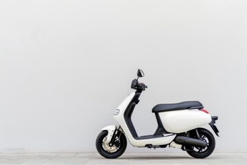 Obraz premium A modern scooter parked on a street, isolated with room for text